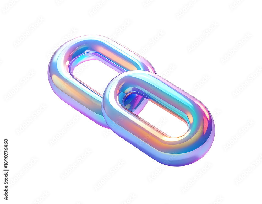 Naklejka premium Two iridescent chain links connected on a stark black background