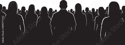 Silhouettes of a diverse crowd of people standing together