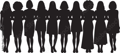 Silhouettes of diverse women standing together in unity and solidarity
