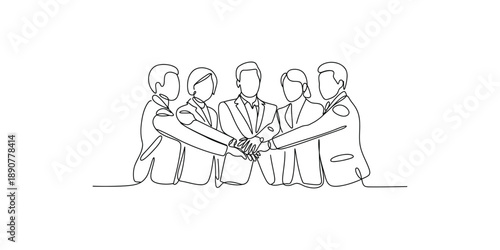 A group of business people showing unity through teamwork and collaboration continuous line drawing