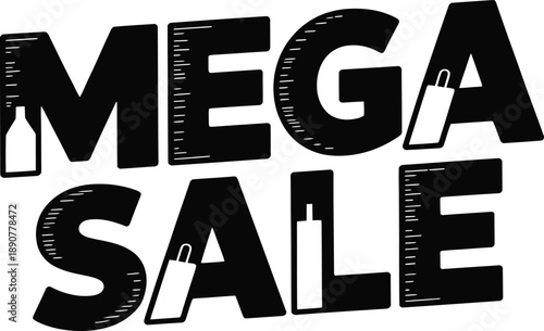Mega sale sign with bottles and tubes on for advertising and marketing