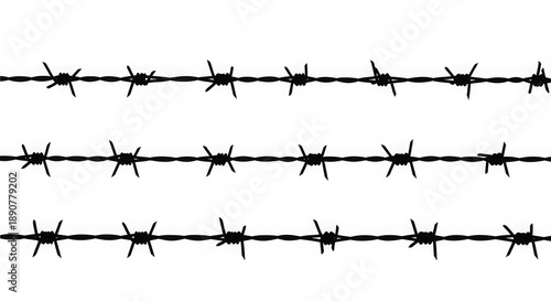 Barbed Wire Fence on White Background.