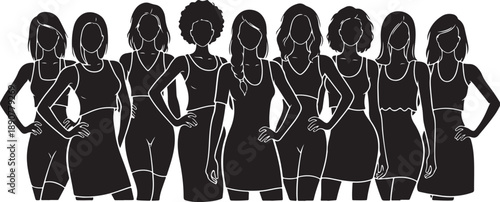 Diverse group of confident women standing together in unity