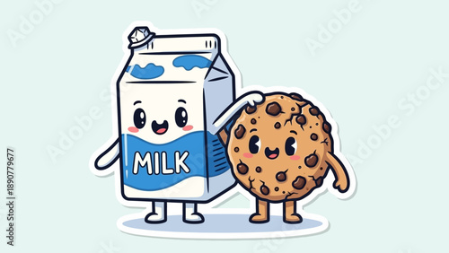 Cute Milk Carton and Chocolate Chip Cookie Friends Cartoon