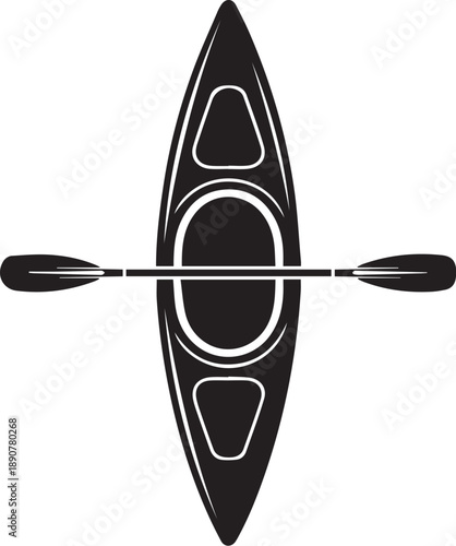 Kayaking Silhouette Vector Set, Canoe and Kayak on Lake with Mountains and Nature Landscapes
