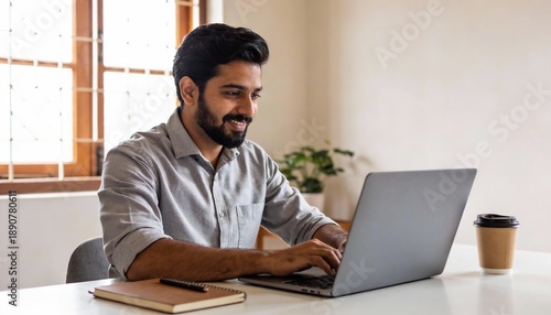 Indian Professional Working Remotely from Home on Laptop
