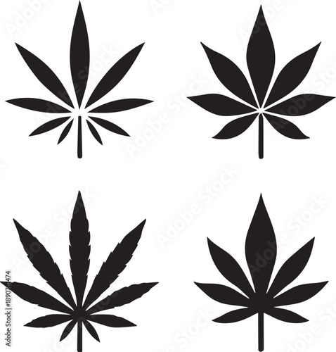 Marijuana Cannabis Hemp Leaf Vector Silhouette Set