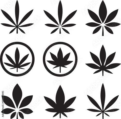 Marijuana Cannabis Hemp Leaf Vector Silhouette Set