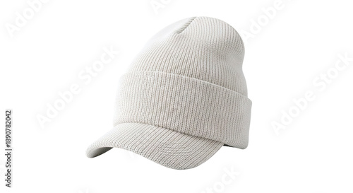 Cream Knit Beanie with Brim