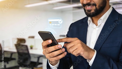 Indian Professional Using Smartphone for Digital Payment Transaction