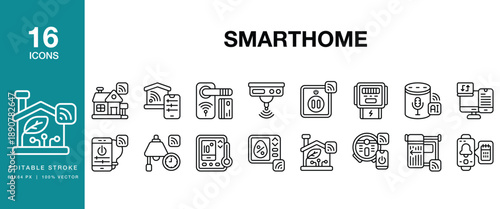 Smarthome icon set. Includes smarthome, smart, home, house, iot, device, gadget and More. Editable Stroke Icon Collection.