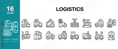 Logistic icon set. Includes logistic, transport, shipping, freight, delivery and More. Editable Stroke Icon Collection.