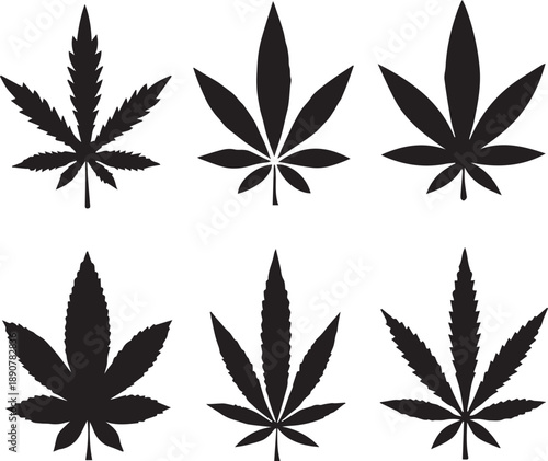 Marijuana Cannabis Hemp Leaf Vector Silhouette Set