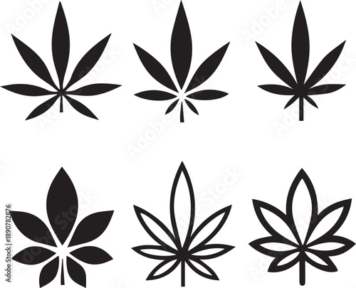 Marijuana Cannabis Hemp Leaf Vector Silhouette Set
