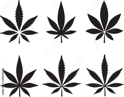 Marijuana Cannabis Hemp Leaf Vector Silhouette Set