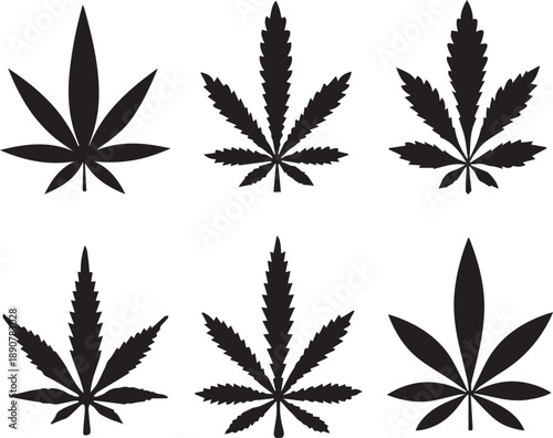 Marijuana Cannabis Hemp Leaf Vector Silhouette Set