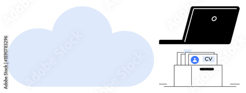 Cloud storage concept. Cloud technology for storing resumes and digital data with remote access. Cloud storage enables efficient management of files and enhances data organization. For human