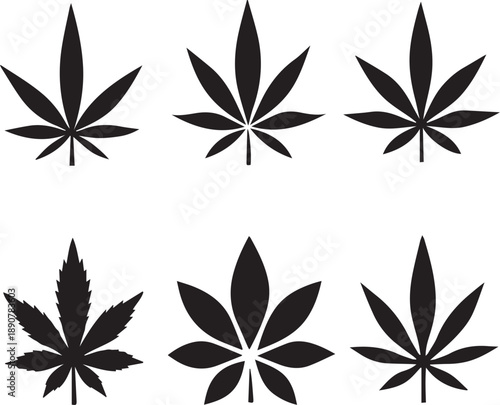 Marijuana Cannabis Hemp Leaf Vector Silhouette Set