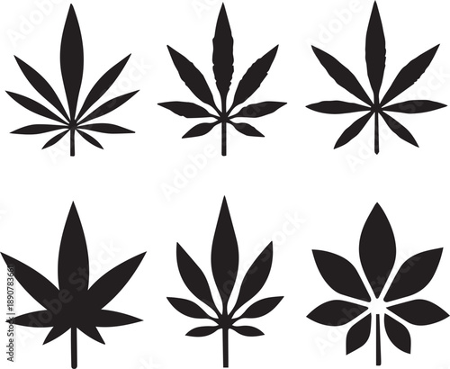 Marijuana Cannabis Hemp Leaf Vector Silhouette Set