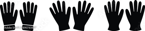 Set of Minimalist black protective garden gloves silhouette vector icon