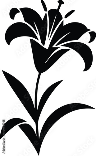 Minimalist black blooming lily flower silhouette vector icon