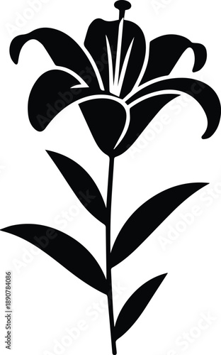 Minimalist black blooming lily flower silhouette vector icon