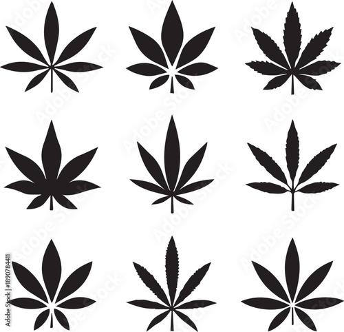Marijuana Cannabis Hemp Leaf Vector Silhouette Set