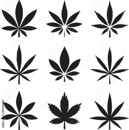 Marijuana Cannabis Hemp Leaf Vector Silhouette Set