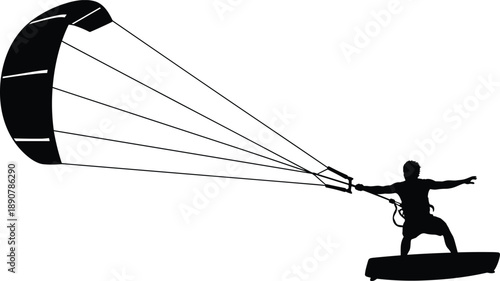 Black, silhouette, of, a, kite, surfer, riding, on, the, ocean, waves, during, summer, extreme, water, sports, activity, adventure, recreation, vector