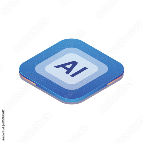Artificial intelligence AI isometric chip illustration. Ai processor chipset computing innovation tech