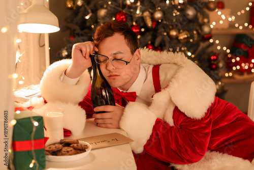 Drunk Santa Claus with bott...