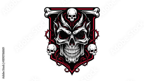 Skull Crest with Bones and Thorns - Vector Illustration