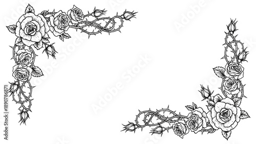 Rose and Thorns Corner Design: Floral Vector Illustration