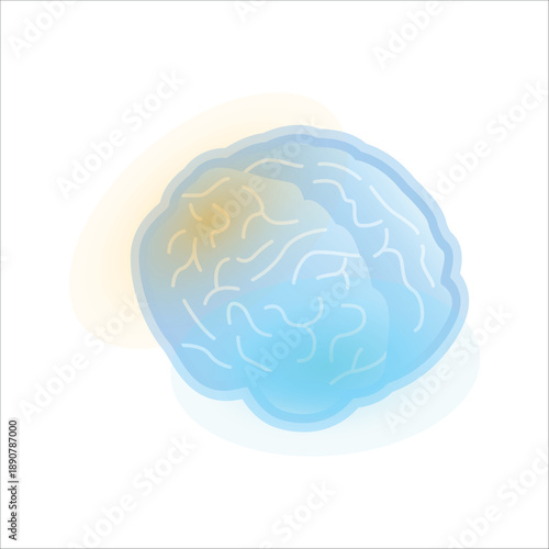 Brain hologram neural tech with blue and yellow color for concept artificial intelligence, AI, machine learning