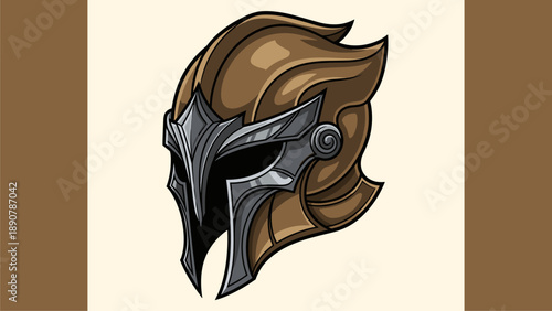 Stylized Bronze and Silver Helmet Illustration