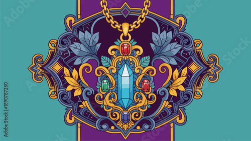 Ornate Gemstone Pendant Illustration