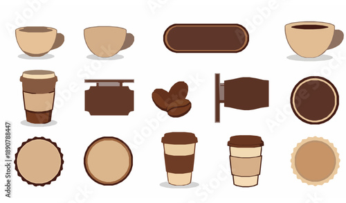 Cute cartoon coffee shop logo vector set for cafe branding and mascot design