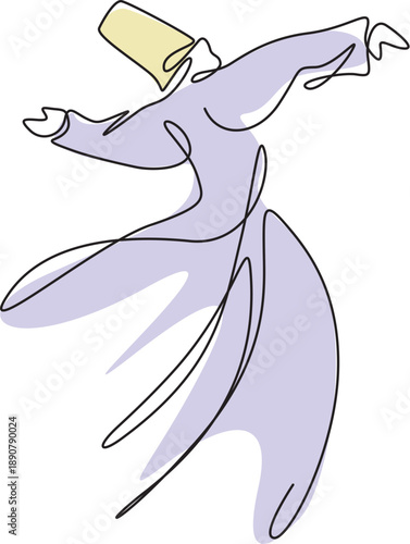 Sufi Whirling Dervish Dancing One Line Art Minimalist Vector Drawing. 