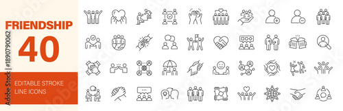 Friendship icon set. Editable line icons. Vector illustration.