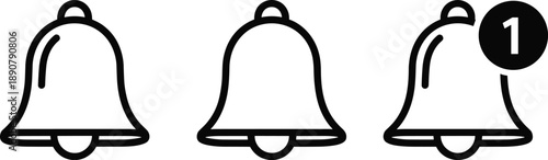 Bell icons with notification badge and alert symbol, representing digital message updates and user interface notifications