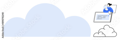 Cloud computing concept. Cloud computing s storage solutions and collaboration online. Cloud computing enhances productivity through data-driven platforms. Use for tech, IT, data storage, remote