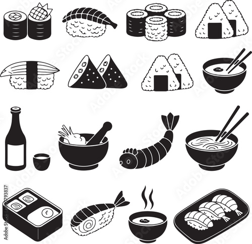 Sushi and Japanese food icons collection