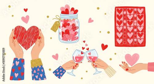 Valentine's Day love, romance, and heartfelt gifting for Valentine's Day and special occasions, featuring hearts, cheers, and affectionate gestures