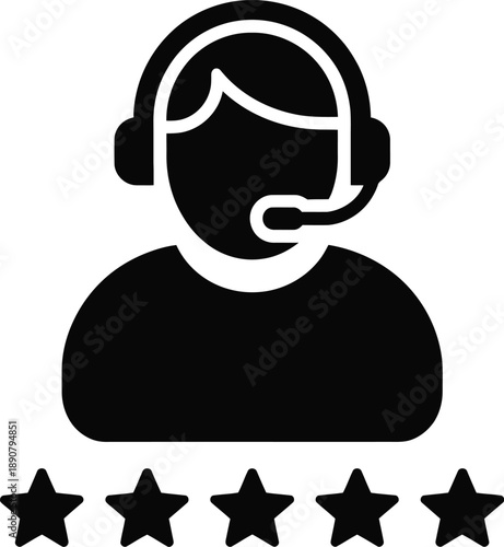 Simple black icon of a customer support representative with a headset on transparent background high-quality professional detailed modern elegant stylish
