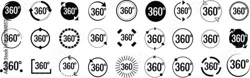 Collection of circular 360 degree view icons in varying styles on transparent background high-quality professional detailed modern elegant stylish clean
