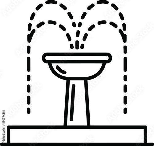 Public Fountain Line Icon with Water Jets for Park, Garden and Urban Landscape Design
