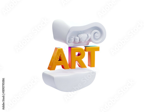 3D render of an Ionic column head, supporting the word 