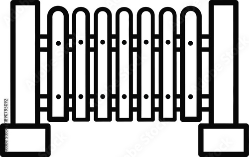 Wooden Fence Line Icon for Garden, Property Boundary and Outdoor Landscape Design
