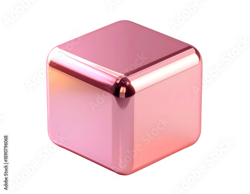 Glossy rose-gold cube with rounded corners, isolated on black