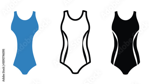 Three different colored swimsuits on a white background for design choice